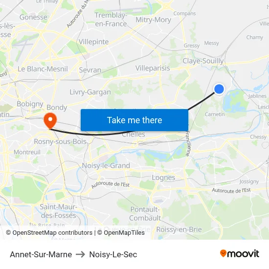 Annet-Sur-Marne to Noisy-Le-Sec map