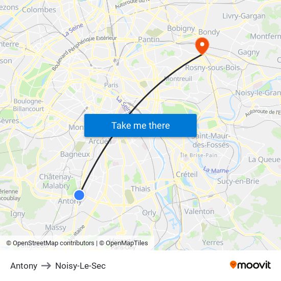 Antony to Noisy-Le-Sec map