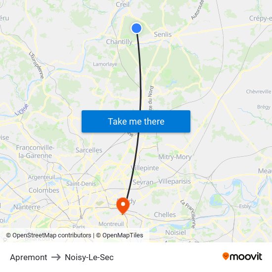 Apremont to Noisy-Le-Sec map