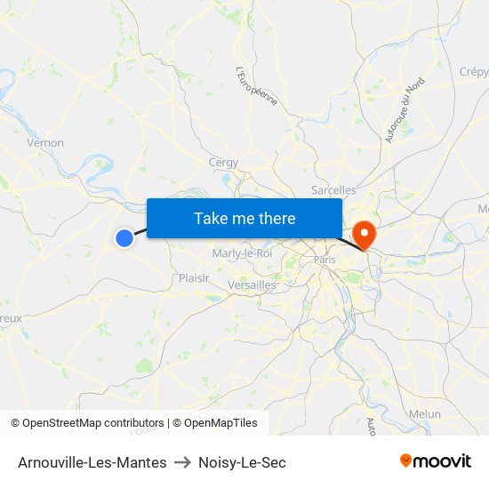 Arnouville-Les-Mantes to Noisy-Le-Sec map