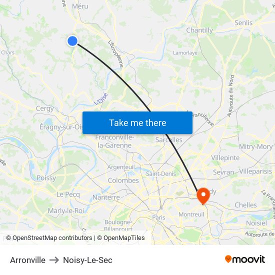 Arronville to Noisy-Le-Sec map