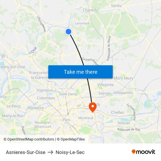 Asnieres-Sur-Oise to Noisy-Le-Sec map