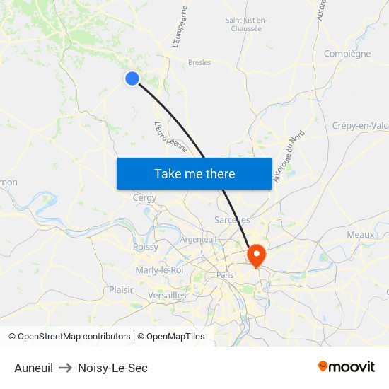 Auneuil to Noisy-Le-Sec map