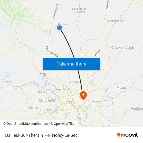 Bailleul-Sur-Therain to Noisy-Le-Sec map