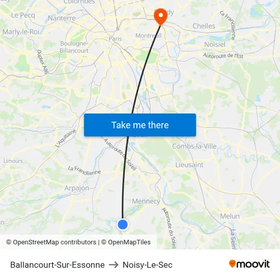 Ballancourt-Sur-Essonne to Noisy-Le-Sec map