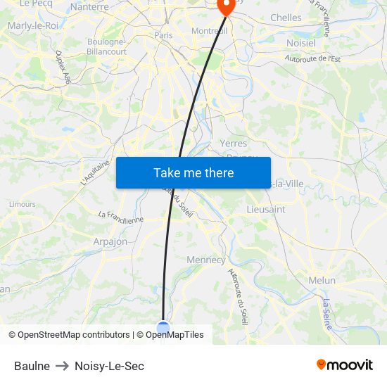 Baulne to Noisy-Le-Sec map