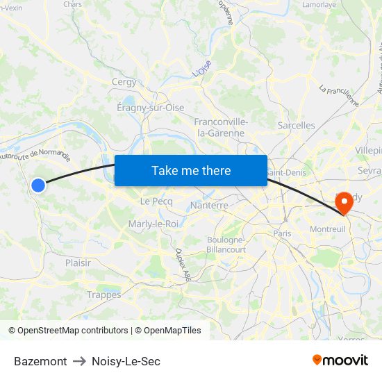 Bazemont to Noisy-Le-Sec map