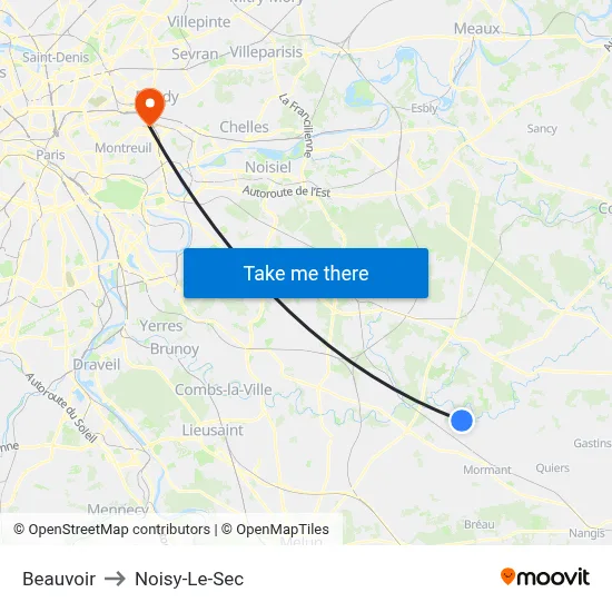 Beauvoir to Noisy-Le-Sec map