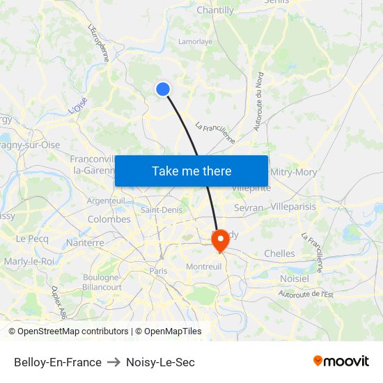 Belloy-En-France to Noisy-Le-Sec map