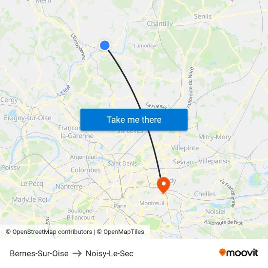 Bernes-Sur-Oise to Noisy-Le-Sec map
