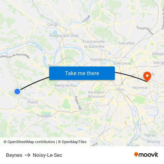Beynes to Noisy-Le-Sec map