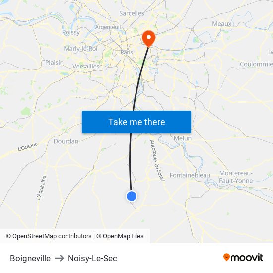 Boigneville to Noisy-Le-Sec map