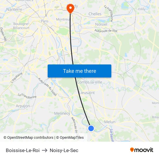 Boissise-Le-Roi to Noisy-Le-Sec map