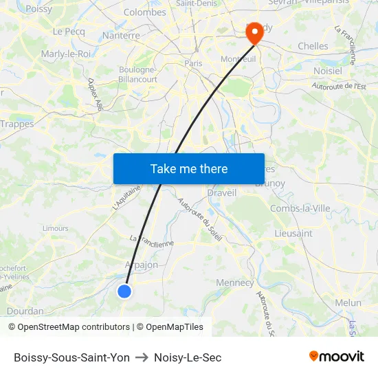 Boissy-Sous-Saint-Yon to Noisy-Le-Sec map