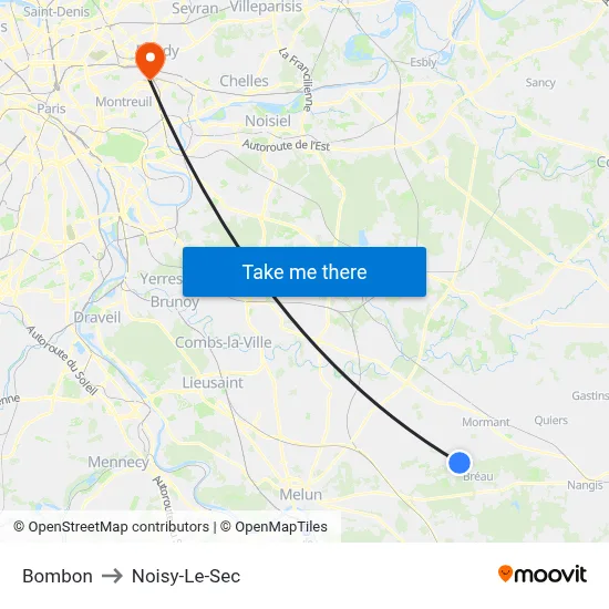 Bombon to Noisy-Le-Sec map