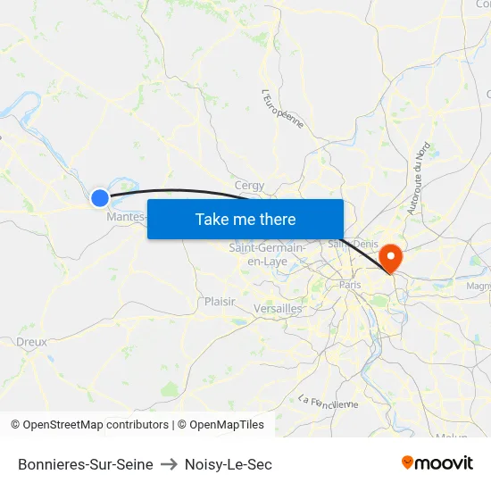 Bonnieres-Sur-Seine to Noisy-Le-Sec map