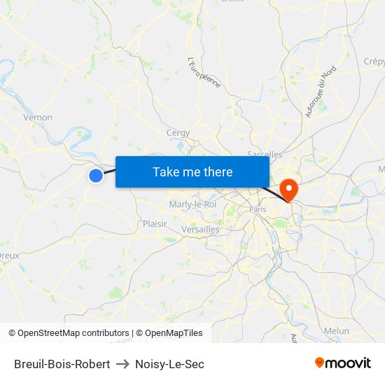 Breuil-Bois-Robert to Noisy-Le-Sec map