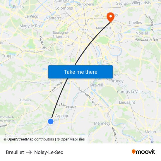 Breuillet to Noisy-Le-Sec map