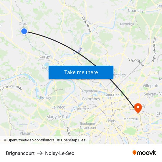 Brignancourt to Noisy-Le-Sec map
