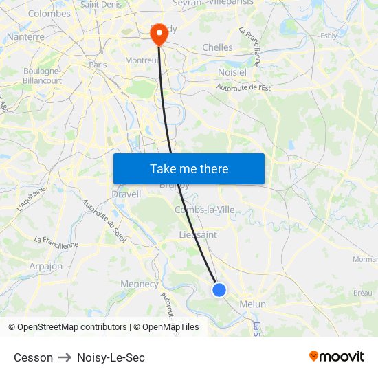 Cesson to Noisy-Le-Sec map
