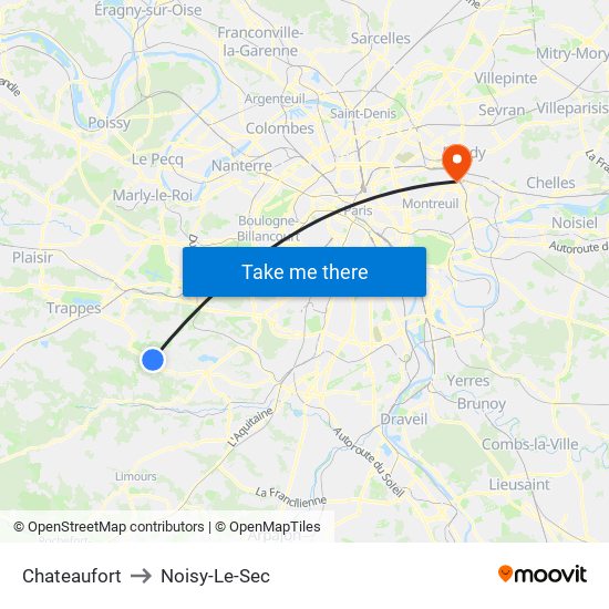 Chateaufort to Noisy-Le-Sec map