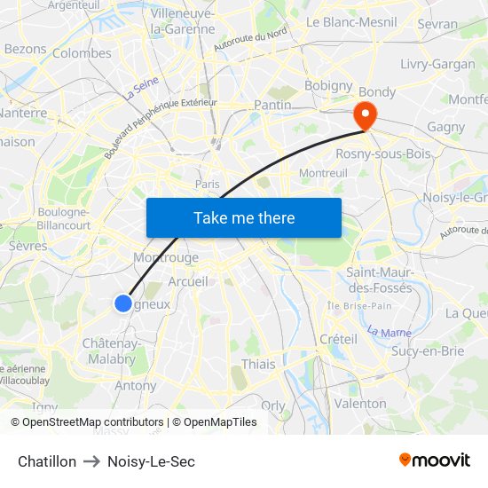 Chatillon to Noisy-Le-Sec map