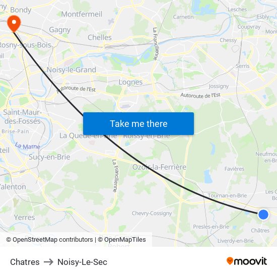 Chatres to Noisy-Le-Sec map