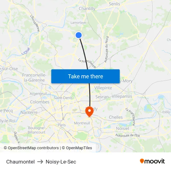 Chaumontel to Noisy-Le-Sec map