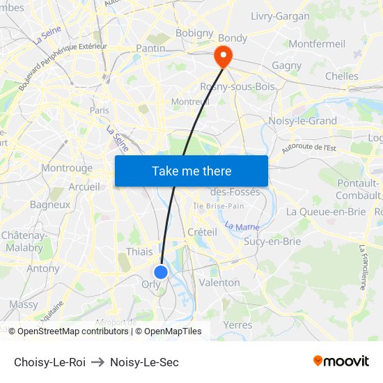 Choisy-Le-Roi to Noisy-Le-Sec map