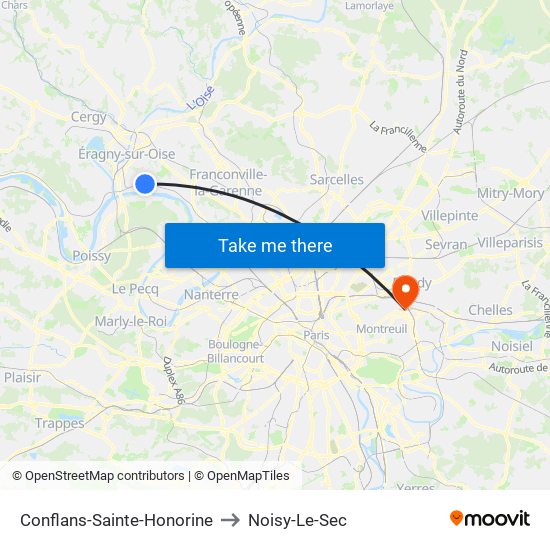 Conflans-Sainte-Honorine to Noisy-Le-Sec map