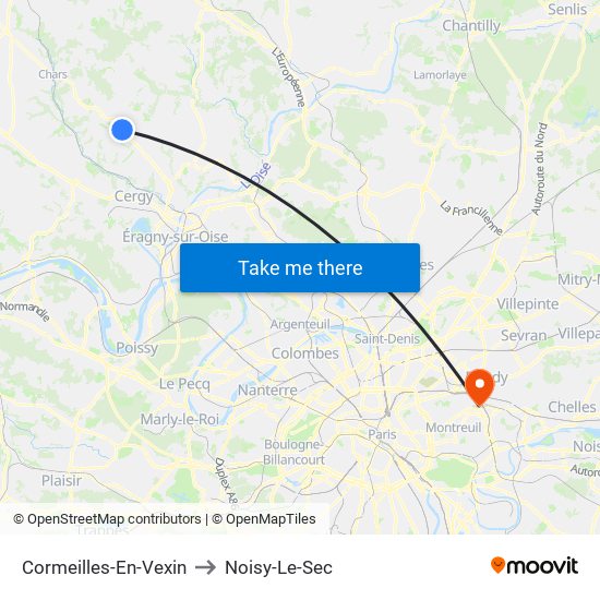Cormeilles-En-Vexin to Noisy-Le-Sec map