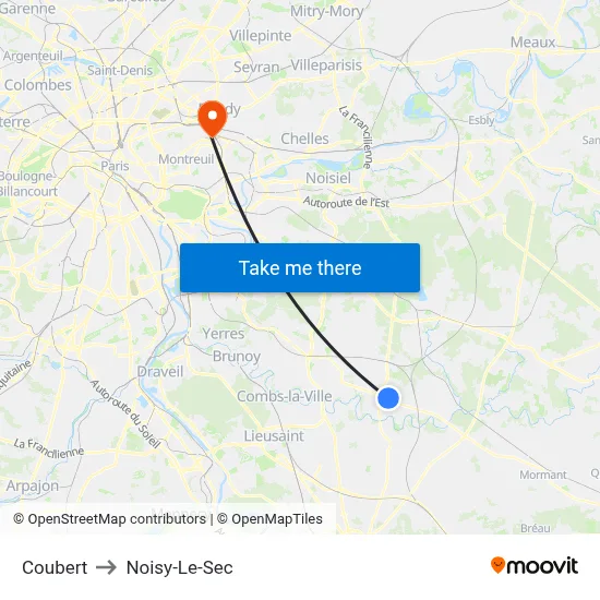 Coubert to Noisy-Le-Sec map