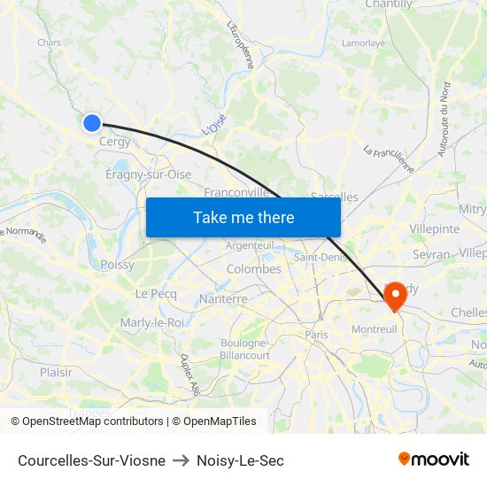 Courcelles-Sur-Viosne to Noisy-Le-Sec map