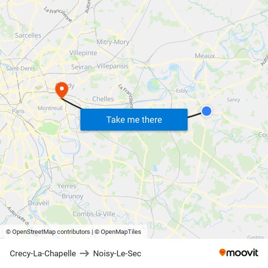 Crecy-La-Chapelle to Noisy-Le-Sec map