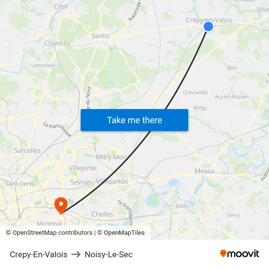Crepy-En-Valois to Noisy-Le-Sec map