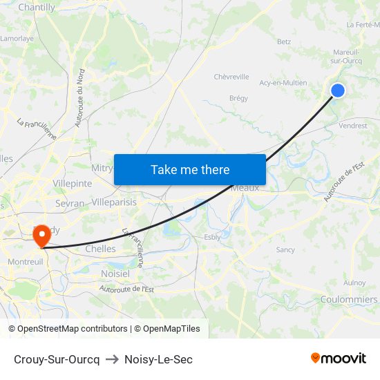 Crouy-Sur-Ourcq to Noisy-Le-Sec map