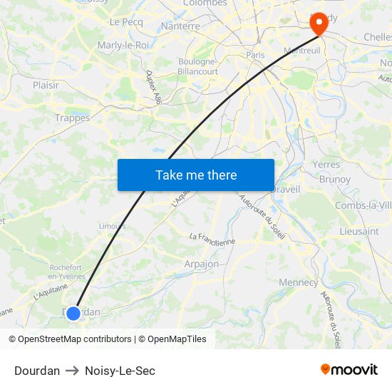 Dourdan to Noisy-Le-Sec map