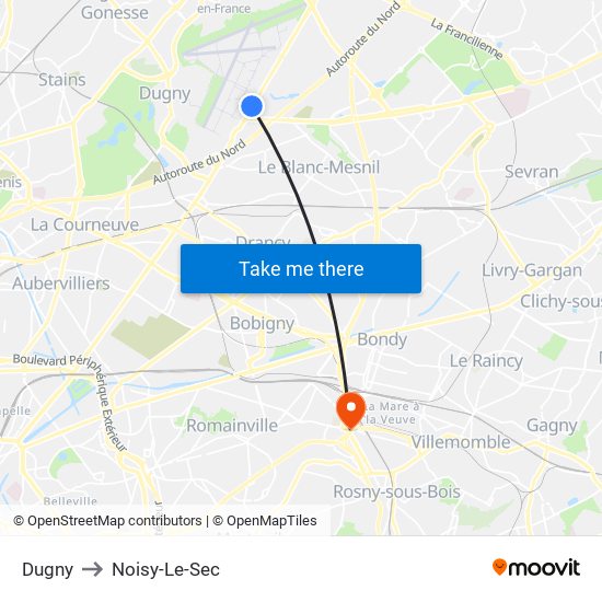 Dugny to Noisy-Le-Sec map