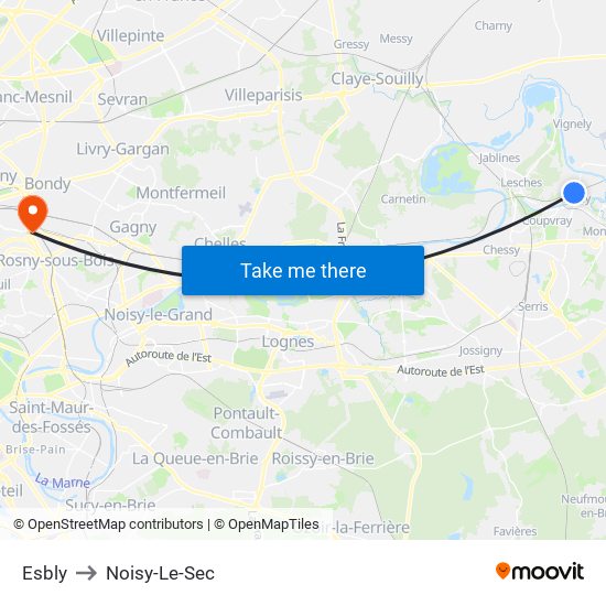 Esbly to Noisy-Le-Sec map