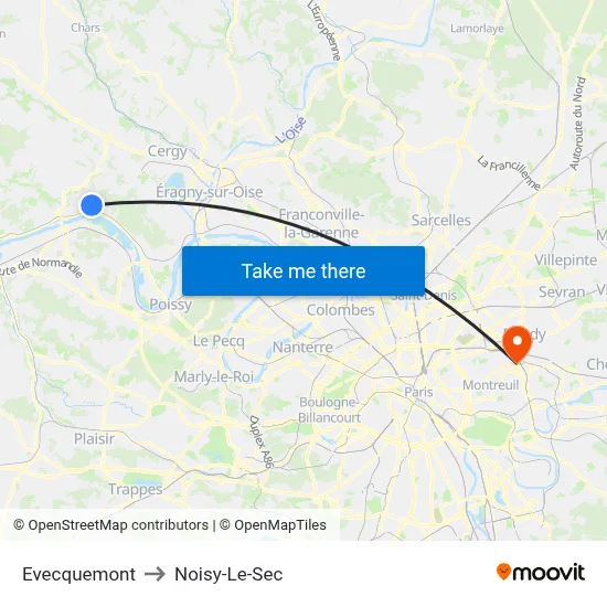 Evecquemont to Noisy-Le-Sec map