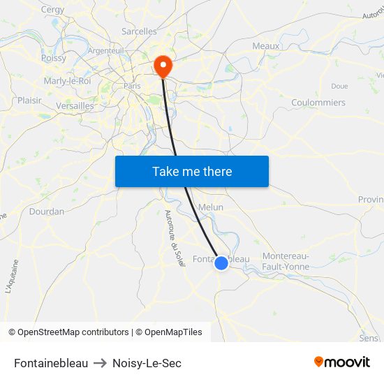 Fontainebleau to Noisy-Le-Sec map