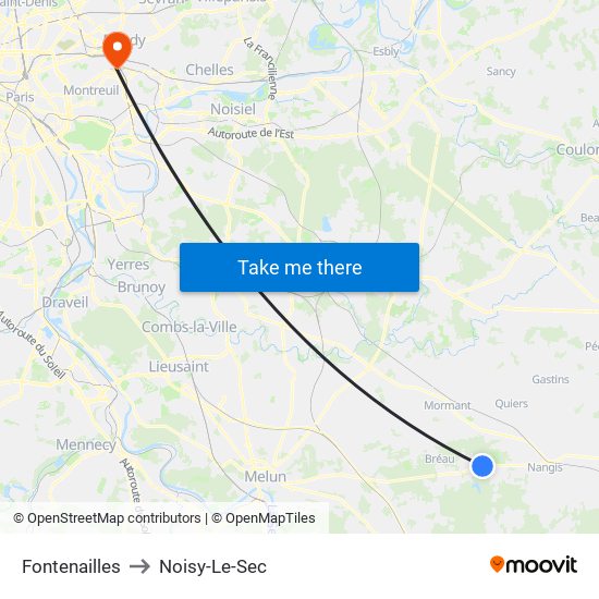 Fontenailles to Noisy-Le-Sec map