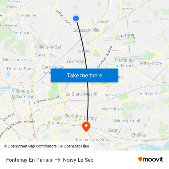 Fontenay-En-Parisis to Noisy-Le-Sec map