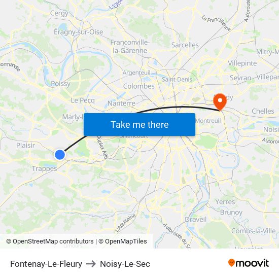 Fontenay-Le-Fleury to Noisy-Le-Sec map