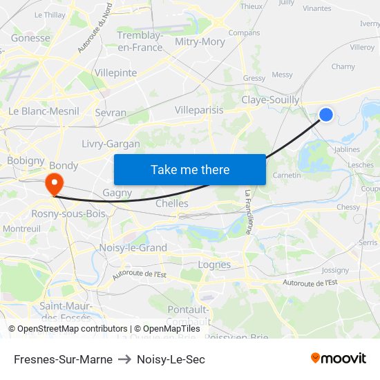 Fresnes-Sur-Marne to Noisy-Le-Sec map