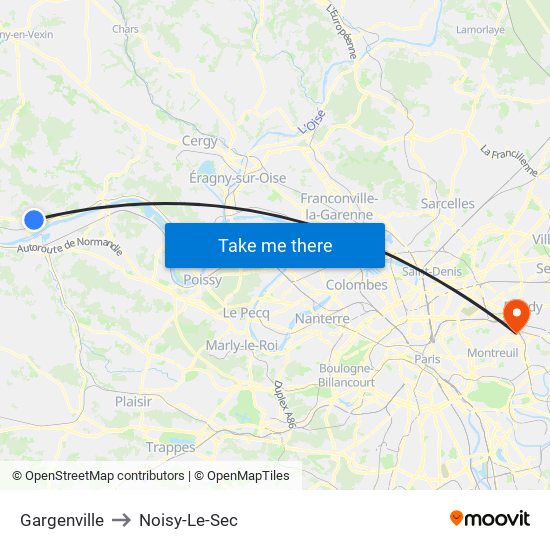 Gargenville to Noisy-Le-Sec map