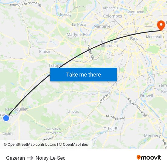 Gazeran to Noisy-Le-Sec map