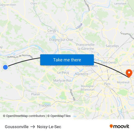 Goussonville to Noisy-Le-Sec map