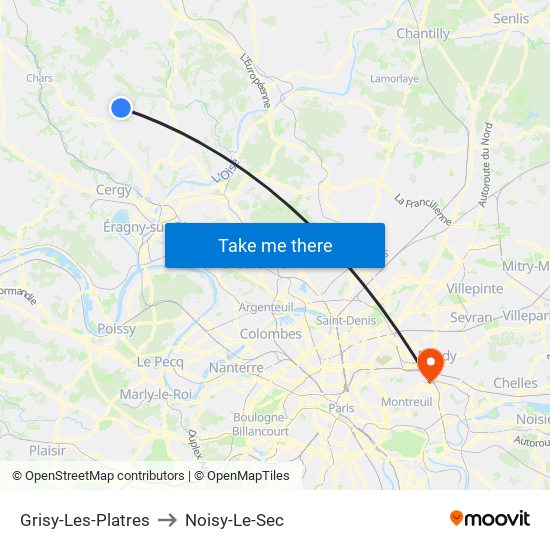 Grisy-Les-Platres to Noisy-Le-Sec map