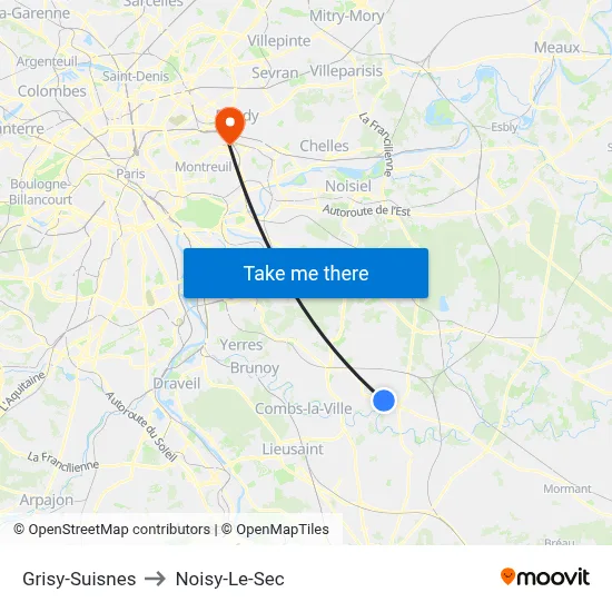 Grisy-Suisnes to Noisy-Le-Sec map